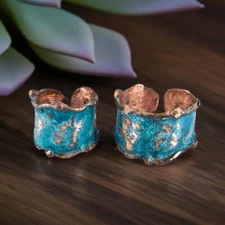 Solid Copper Statement Patina Men's OR Women's Ring With Molten Copper Edging