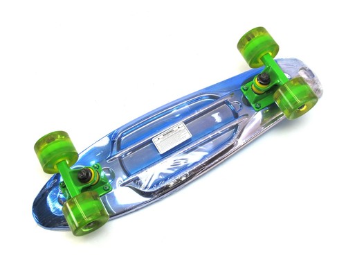 Plastic Skateboard Classic Retro 22"Chrome Blue Mini Street Cruiser Metal Trucks - Picture 3 of 4
