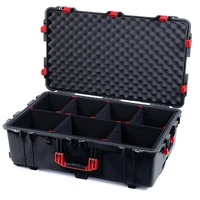 Black & Red Pelican 1650 case. With TrekPak dividers. With wheels