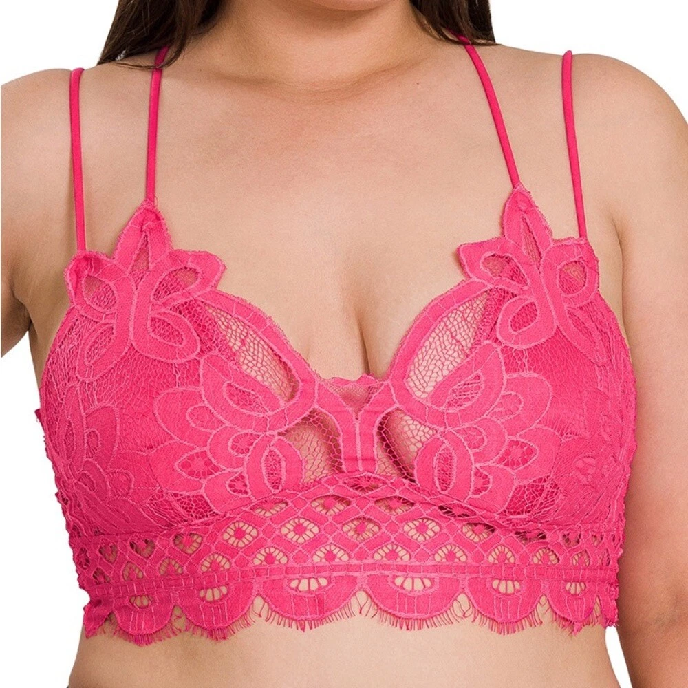 Zenana Outfitters Fuchsia Pink Bra Crochet Lace Bralette Plus Size  Barbiecore 3X