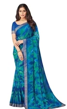 Indian Chiffon Saree With Unstitched Blouse Piece Party Wedding Wear For Women