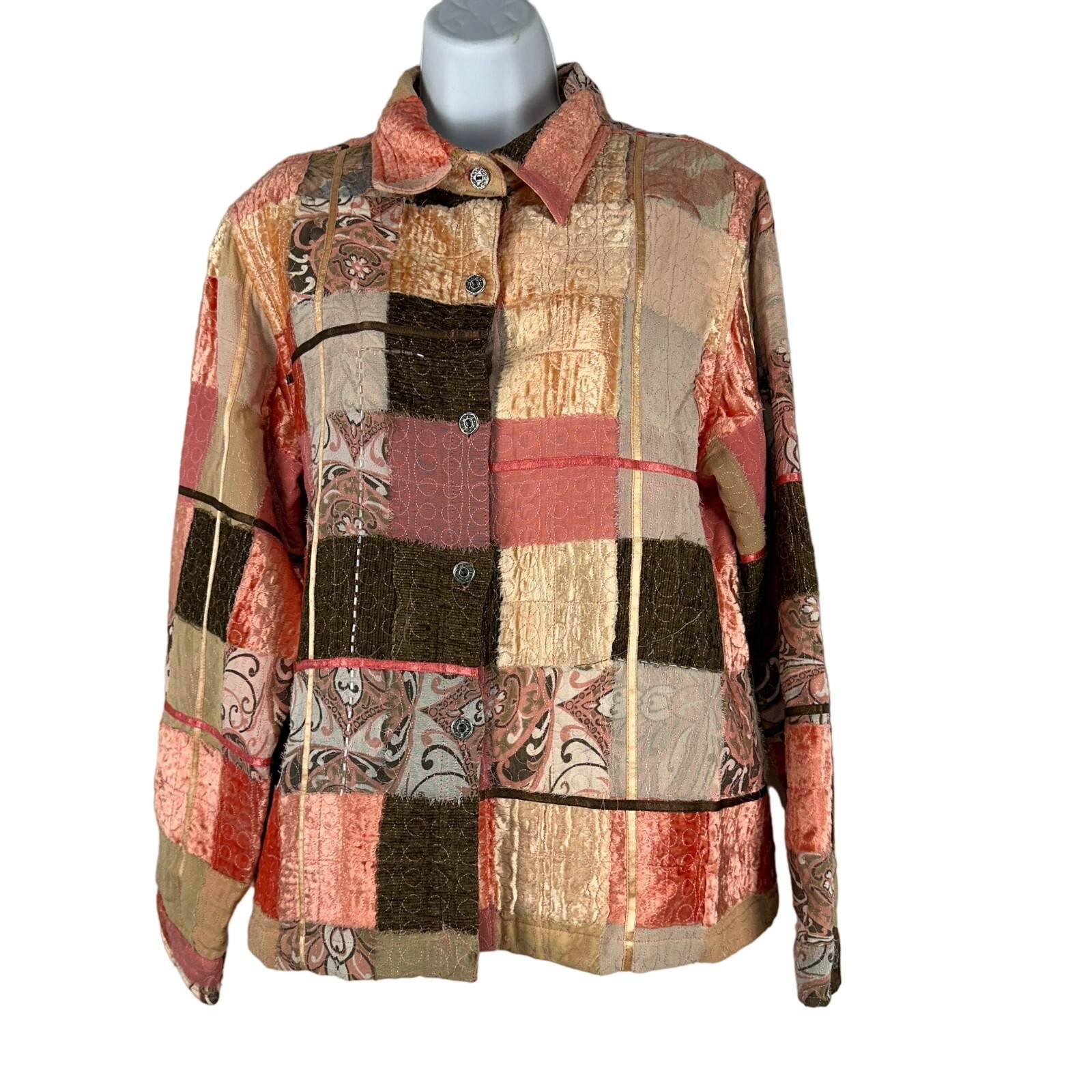 Multiples Womens Patchwork Button-Up Jacket M Ray… - image 1