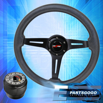 Gunmetal Wood Black Center Deep Dish Steering Wheel + Adapter For 89-05 Eclipse