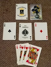 Vintage 606 Congress Playing Cards Deck w/ Jokers Silver Edge Vase Flowers Image