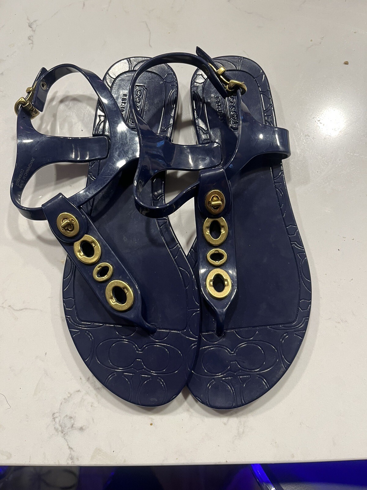 Coach Women’s Navy Blue Phila Jelly Thong Sandals Siz… Gem