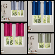 2PC VALANCE SOLID SILKY WINDOW CURTAIN SEE THROUGH GROMMET HOME DECOR TOPPER N25