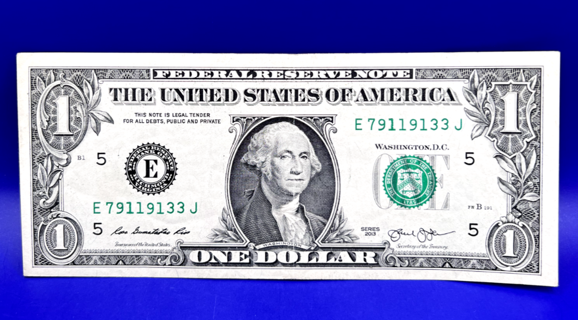 2013 One Dollar Bill Fancy Serial Number digits ALL ODD VERY COOL