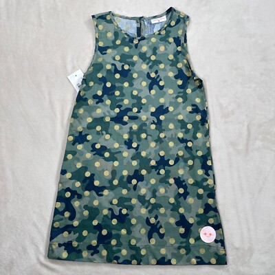 Smiling Button Girls Size 8 Green Camouflage Gold Polka Dot Tunic