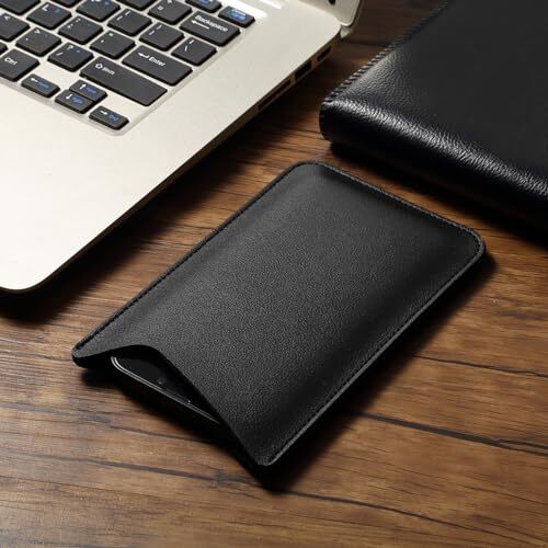 Leather Phone Pouch for Women Men, Leather Thin Cell Phone 6.5 Inch Black - Picture 2 of 8
