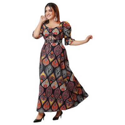 Women maxi long 100% linen frock sri ceylon Handmade free Size half sleeve  dress | eBay