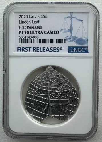 NGC PF70 FR Latvia 2020 Linden Leaf Silver Coin 5 Euro COA
