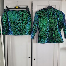 Holographic Green Blue Iridescent Sequin Party Outfit Velvet Coord Festival Boho