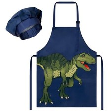 2Pcs Kid Apron And Chef Hat Set, Adjustable Children Kitchen Apron, Dinosaur