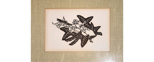 Papel de corte chino antiguo enmarcado/siluetas pavo real panda cricket - Imagen 3 de 8