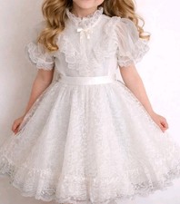 VTG Merry Girl Party Dress White Lace Faux Pearls Special Occasion Dress Size 7