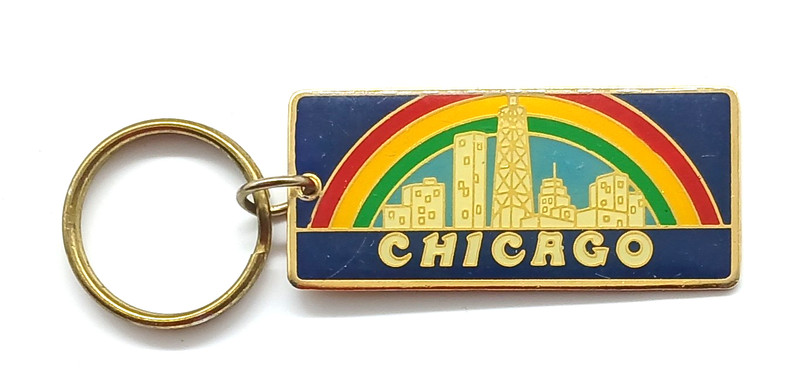 Vintage Chicago Illinois Skyline Buildings Rainbow Keyring Keychain