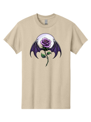 Purple-Rose-Bat-Wings Mens Graphic Tee, 100% Cotton, Casual Summer Wear