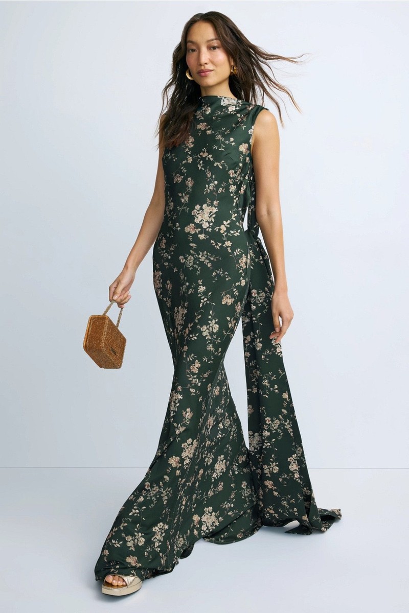 Sau Lee Callie Printed Gown Green Floral Maxi Dress Draped - Size US 8 | eBay Sau Lee Callie Printed Gown Green Floral Maxi Dress Draped - Size US 8 | eBay