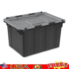 Heavy Duty 12 Gallon Industrial Tote W/ Hinged Lid Stackable Storage Bin New