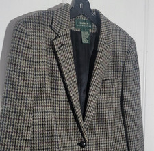 EUC 90s VTG Ralph Lauren Houndstooth Wool Equestrian Blazer Leather Buttons 8