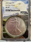 2020 Silver Eagle $1 First Day Of Issue MS 70