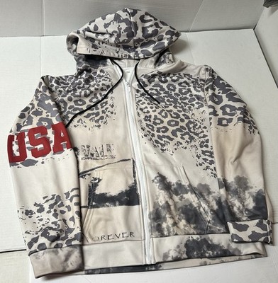 Vale Forever Cheetah Zip Up Hoodie In The 'Grey' Colorway. Size Medium