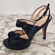 Prada Ribbon Sandals Nappa Leather Black Women's Size EU37/US7
