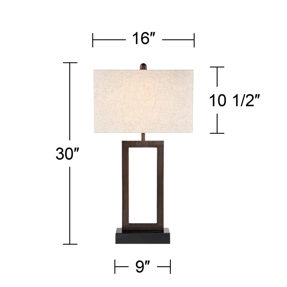 Todd Modern Table Lamps 30" Tall Set of 2 Bronze Metal USB and Outlet Bedroom - Image 4 of 4
