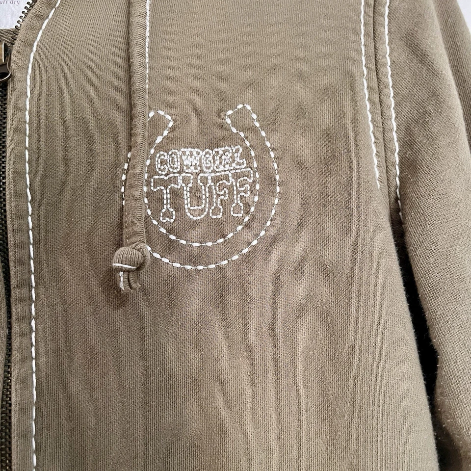 Cowgirl Tuff Hood Sweatshirt Zip Up Women Large Green Western Grunge Embroidered - Image 2 of 4