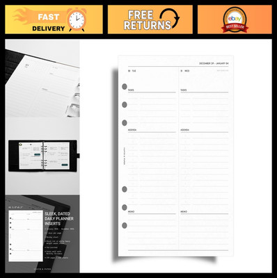2026 A5 Daily Planner Inserts - 6 Ring Refills, Minimalist Organizer, 2 Days/Pag