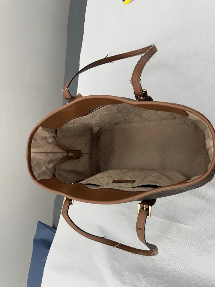Michael Kors Jet Set Travel Large Brown Logo Zip Tote Bag Charm Leather, photo 4 of 5