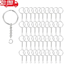 100pack Key Ring with Chain and Open Jump,1 Inch Split Round Keychain Rings Bulk