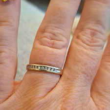White Gold Wedding BmBand Ring Size L with Small Clear Stones Clear Colour