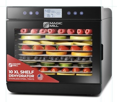 Magic Mill Food Dehydrator Machine (10 Extra-Large Stainless Steel Trays) 700W..