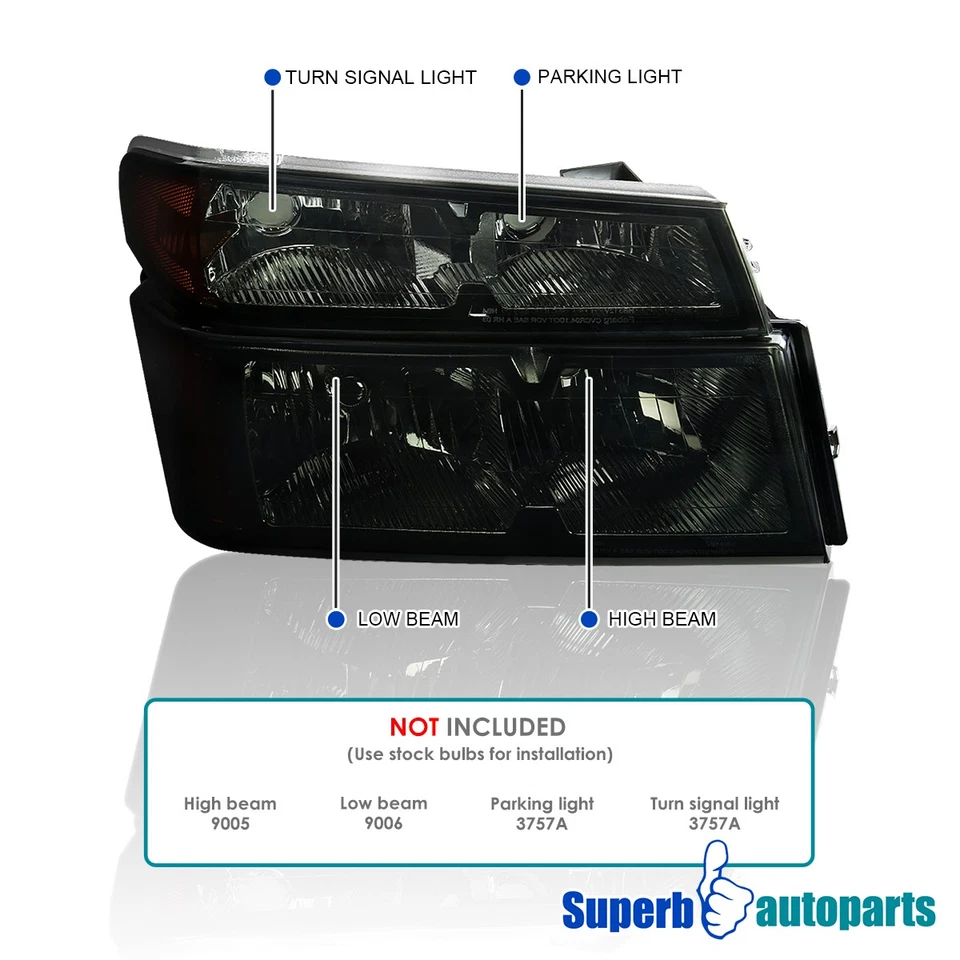 Fits 2004-2012 Chevy Colorado GMC Canyon Smoke Headlights + Corner Bumper Lamp Foto 3 de 4