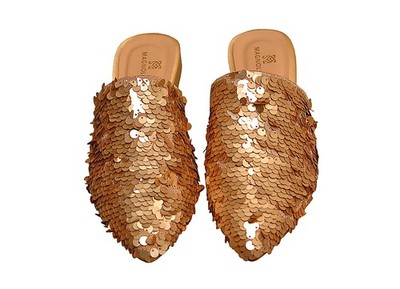 Flache Pantoletten Damen - 100% echtes reines Leder - gold Pailletten UVP 34,99£ ab 19,99£