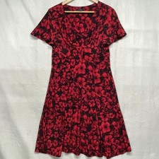 Chaps Dress Womens Large Red Black Dark Floral Y2K Babydoll Bodice Fit Flare