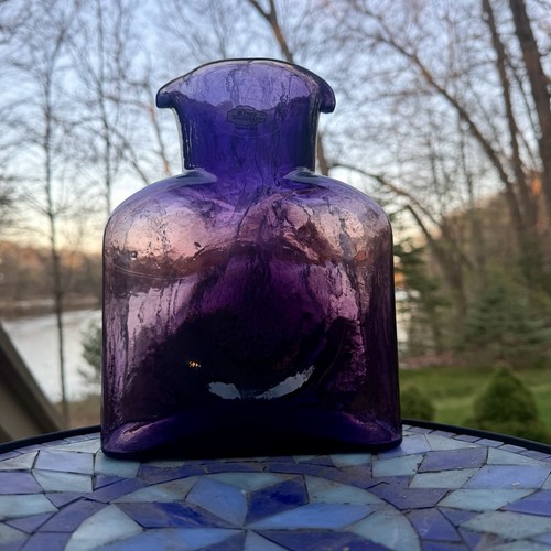 MCM Blenko Dark Amethyst Purple Double Spout  Glass Pitcher Water Bottle 384