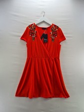 Zara Dress Size Medium Orange Embroidered Knitted Cotton Wrap Beach Summer