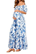 Maternity Dress Baby Shower - 2025 Photoshoot Pregnancy Summer Floral Maxi Of...