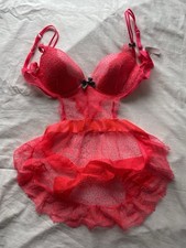 Victoria's Secret Lingerie Women Sz 36C Babydoll Apron Lace Polka Dot Mesh