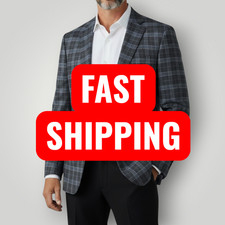 RALPH LAUREN Mens Blazer Sport Coat Two Button Casual Jacket 42R Gray/Blue Plaid
