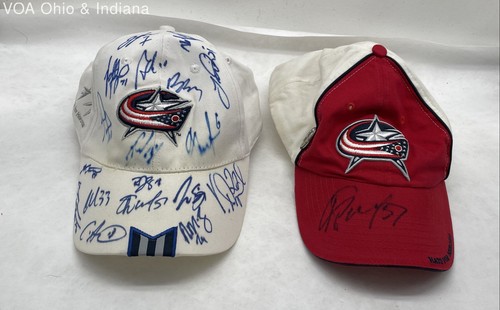 2 Columbus Blue Jackets Autographed Hats Caps Various Players
