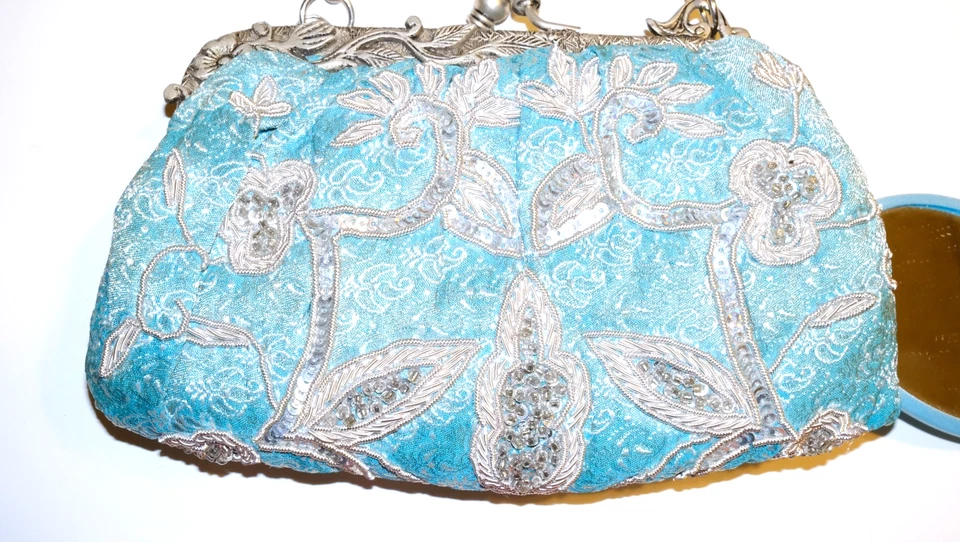 Bolso de noche victoriano Art Deco azul--NUEVO Foto 2 de 4