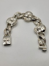 Mens Silver Plated Stainless Cuban Thick Heavy Biker Skull Bracelet 8" 99.2g