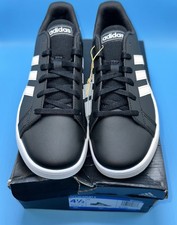 Unisex Big Kids Adidas Grand Court K Tennis Shoe Black/White SIZE 4 1/2