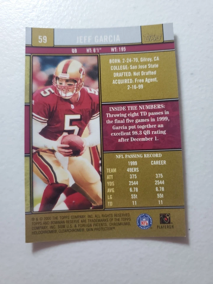 2000 Bowman Reserve Football Card #59 Jeff Garcia San Francisco 49ers - Image 2 of 2