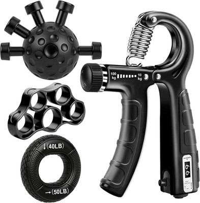 Adjustable Grip Strength Trainer Kit 22-220LBS Forearm Hand Exercise Set, 4 in 1
