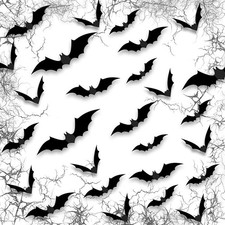 120 PCS Halloween Decorations PVC 3D Bats Scary Wall Decal, 4 Size Halloween ...