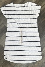 J.Crew Ivory & Blue Striped Tie Waist Mini Dress Size S